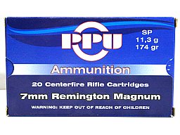 20 Schuss / 20 Patronen PPU 7MM Rem. Mag. A-115 174gr 11,3g SP Teilmantel Munition Partizan 7MM RMag