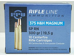 10 Schuss / 10 Patronen PPU .375 H&H A-267 300gr 19,5g SP Teilmantel JAGD Munition 375 Holland & Hol