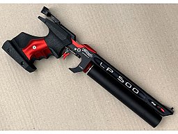 PRESSLUFTPISTOLE WALTHER LP500-E "SONDERDESIGN ROT" - "MEISTERMANUFAKTUR" - "ELEKTRONISCHER ABZUG"