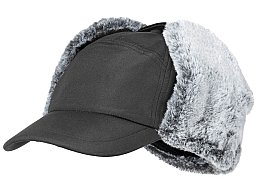 Wintermütze / Cap "Trapper" mit Ohrenklappen + Kunstfell - Unigröße - Schwarz