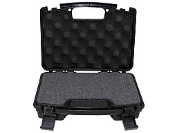 Pistolen-Koffer, Kunststoff, klein, innen 25x14x7cm, abschließbar, Schaumstoffeinsatz, Schwarz