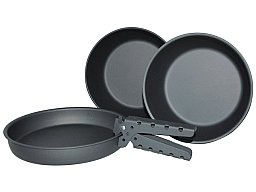 4 tlg. Kochgeschirr Set mit eloxierter Beschichtung, Anthrazit - Pfanne + 2 Töpfe + Halter