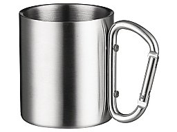 Doppelwandiger Edelstahlbecher / Tasse mit silbernem Karabinergriff