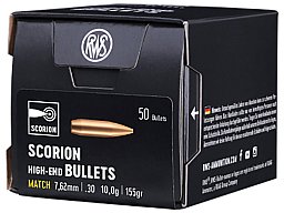 50 Stück NEUE RWS Geschosse SCORION Match Geschosse HP .30 / .308 - 155grs / 10g Hohlspitz GERMANY