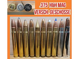 .375 H&H Magnum, versch. Geschosse und Hülsen, Deko-Patrone