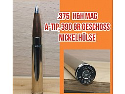 .375 H&H Magnum, 390 gr A-Tip Geschoss, Nickelhülse, Deko-Patrone