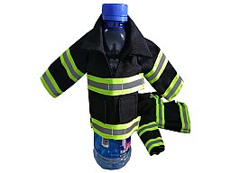Mini Feuerwehr Jacke HuPF Optik mit Reflektorstreifen für Bierflasche / Weinflasche / Thermosflasche