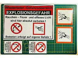 Wiederlader Set 30x20 Warnschild 10x10 GHS Aufkleber 7x10 Rauchverbot RCBS Lee Dillon Primer