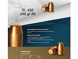 250 St. H&N Geschosse .430 .44 Rem. Mag. TC HS 240grs Kegelstumpf Truncated High Speed Bleigeschoss