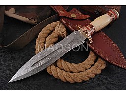 Custom Handmade Damascus Steel Hunting Bowie Knife with Bone | MAQ1764