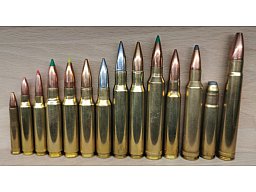 Set Langwaffen/Gewehr Patronen, 14 Stück, verschiedene Geschosse, Deko-Patrone