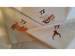 10 x Taschentuch weiss bestickt mit Waldtieren