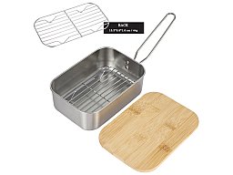 Edelstahl Lunch Box 0,9L mit Schneidebrett aus Bambusholz - auch Teller / Napf / Kochtopf / Garer