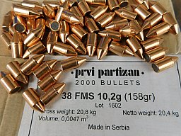 .38/.3555-158grs FMS PPU B-111 Geschosse 100 Stk. # SSZ Berka
