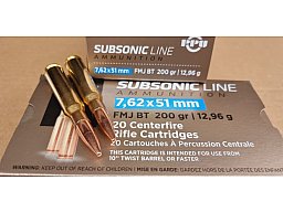 .308win/ 7,62x51/200grs FMJBT Subsonic Line PPU 20 stk. A-662 # SSZ Berka