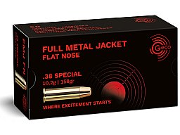50 Schuss GECO .38 SPECIAL FMJ Flat Nose Vollmantel Flachkopf Munition 158gr 10,2g Revolverpatronen