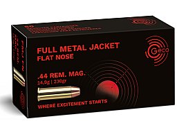 50 Schuss GECO .44 Rem. Mag FMJ Flat Nose Vollmantel Flachkopf Munition 230gr 14,9g Revolverpatronen