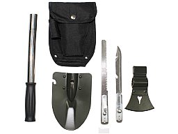 Spaten Beil Säge Messer Stiel + Tasche = SET 6in1