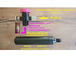 88 g Co2 Kartusche - Wiederbefüllbar ! patentiert ! RefCo2 ! + Adapter für SodaStream Quick Connect