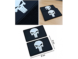 PVC Punisher Patch Totenkopf American Sniper Skull Tactical Airsoft Paintball, 1 Stk. schwarz/weiß