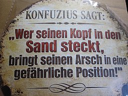 Holzschild - Warnung nicht den Kopf in den Sand stecken !!!