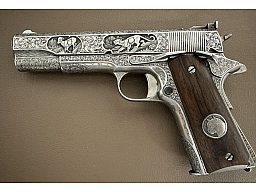 customgravierter COLT 1911 Kal. .45ACP VOLLGRAVUR weltweiter Unikat mit dt. Beschuß