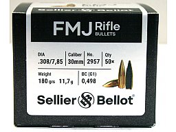 50 Stück S&B | Sellier&Bellot Geschosse #2957 | .308 / 7,62mm - 180grs / 11,70g FMJ BT | Vollmantel