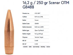 100 Stück LAPUA SCENAR Match Geschosse .338 Lapua 8,6mm 250grs / 16,2g #GB488 OTM 4 PL 8017 Open Tip