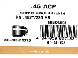 250St. H&N Geschosse .452(.45ACP) RN HS 230grs/14,9g|Haendler&Nattermann BLEIGESCHOSSE Rundkopf 45er