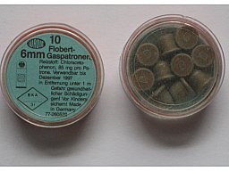 ** 10 Stk. alte Flobert-Gaspatronen - Randfeuer - WADIE - Kal. 6 mm **