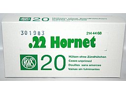 20 Stück NEUE RWS Hülsen Boxer - ungezündert - .22 Hornet ! So lange Vorrat reicht ! >TOP PREIS