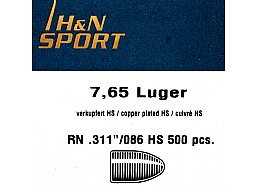 500St. H&N Geschosse .311 7,65Para/Luger/Nagant RN HS 86grs/5,57g|Haendler&Nattermann BLEI Rundkopf