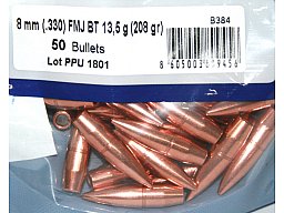 50 Stück PPU | PrviPartizan Geschosse #B-384 | Cal8MM/.330 - 208grs/13,5g FMJ BT Vollmantel BoatTail
