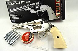 Vollmetall! Schofield 6" Kipplauf-Revolver "Silver" * CO² * Diabolos * mit Starterpaket