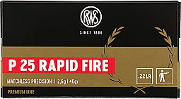50 Stück / Schuss RWS .22 l.r. lfb KK Munition P25 RAPID FIRE > 2,6g BleiRund Sportpistole Schnellfe