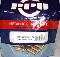50 Stück > NEUE PPU / PrviPartizan Kurzwaffenhülsen .38 Super Auto +P Boxerzündung / Unprimed #C354