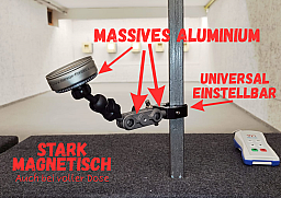 Diabolo-Dosenhalter mit Schwenkarm & Klemme — Stark magnetisch, massives Aluminium