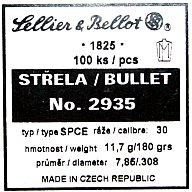 100 Stück S&B | Sellier&Bellot Geschosse #2935 | .308 / 7,62mm - 180grs / 11,7g SPCE mit Scharfrand