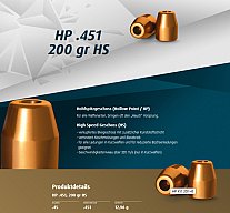 500St. H&N Geschosse .451 HP HS 200grs - .45 | Haendler&Nattermann High Speed BLEIGESCHOSSE 45 ACP