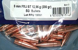50 Stück PPU | PrviPartizan Geschosse #B-417 | Cal8MM/.327 - 200grs/12,9g FMJ BT Vollmantel BoatTail