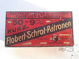 Patronen 9 mm Flobert Schrot DWM, 50 er Blechdose Sammlerpatronen