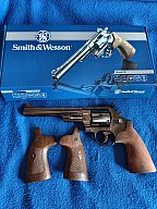 Smith & Wesson M29 6,5 Zoll Softair-Co2-Revolver Hochglanzbrüniert Kaliber 6 mm BB mit Echtholz