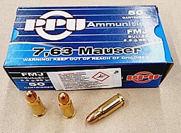 7,63 Mauser/85grs A-413 PPU FMJ 50 Stk.