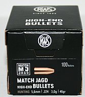 100 Stück NEUE RWS Geschosse - MJ (MATCH-JAGD) .224/5,6mm - 46gr/3,0g (#2145782) Präzises Hohlspitzg