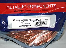 100 Stück PPU | PrviPartizan Geschosse #B-485 | .264 / 6,5MM | 120grs / 7,8g HP BT Hohlspitz Match