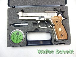 CO2 Pistole Beretta M92 FS, Nickel, Wood Grips, Kaliber 4,5mm Diabolo.Sehr guter Zustand!!!