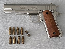 Colt 1911 Deko Pistole M1911A1 .45 - Zerlegbare Version vernickelt - Echtholz