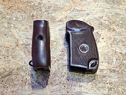 Makarov Griffschalen, original russisch, braunes Bakelit, Sowjetstern an beiden Seiten