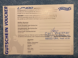 Gutschein für LP-Kartusche von Fa. Walther