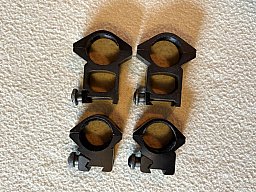 + + + 2 Sets 25mm Montageringe für 11mm Schiene flach und Picatinny hoch schwarz + + +